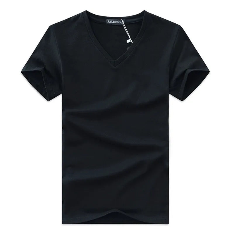 Men T-shirt Cotton Short Sleeve V-neck