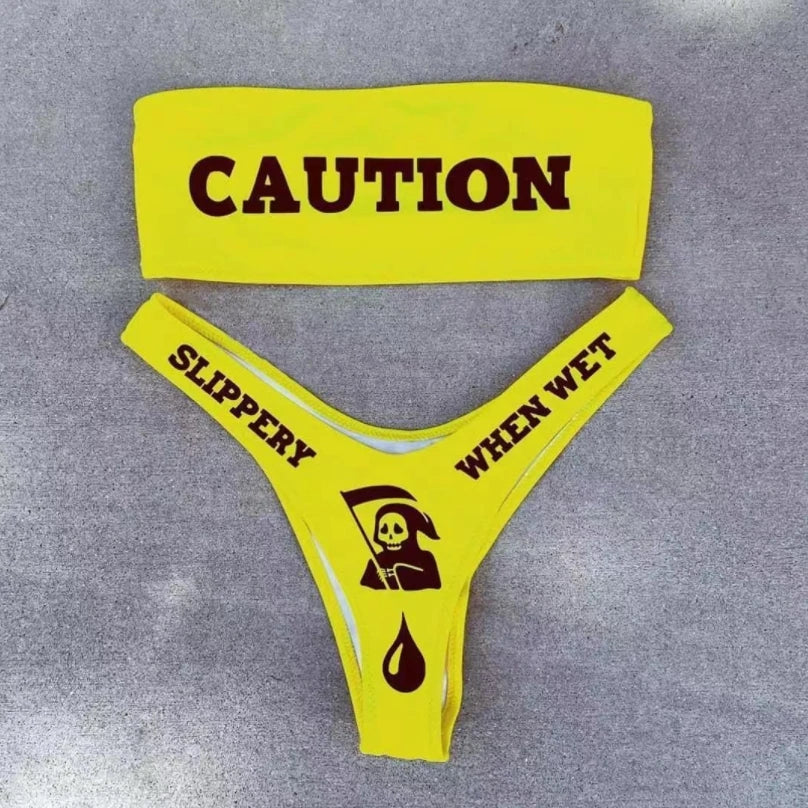 Caution Slippery when wet 2 Piece swim set