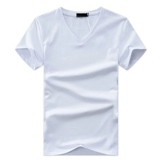 Men T-shirt Cotton Short Sleeve V-neck