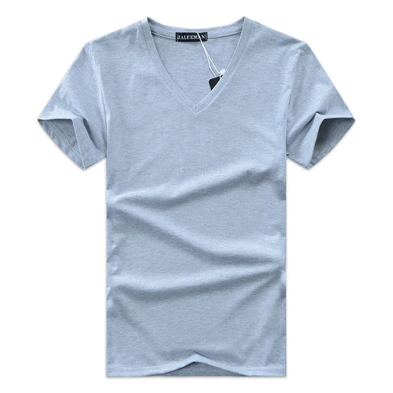 Men T-shirt Cotton Short Sleeve V-neck