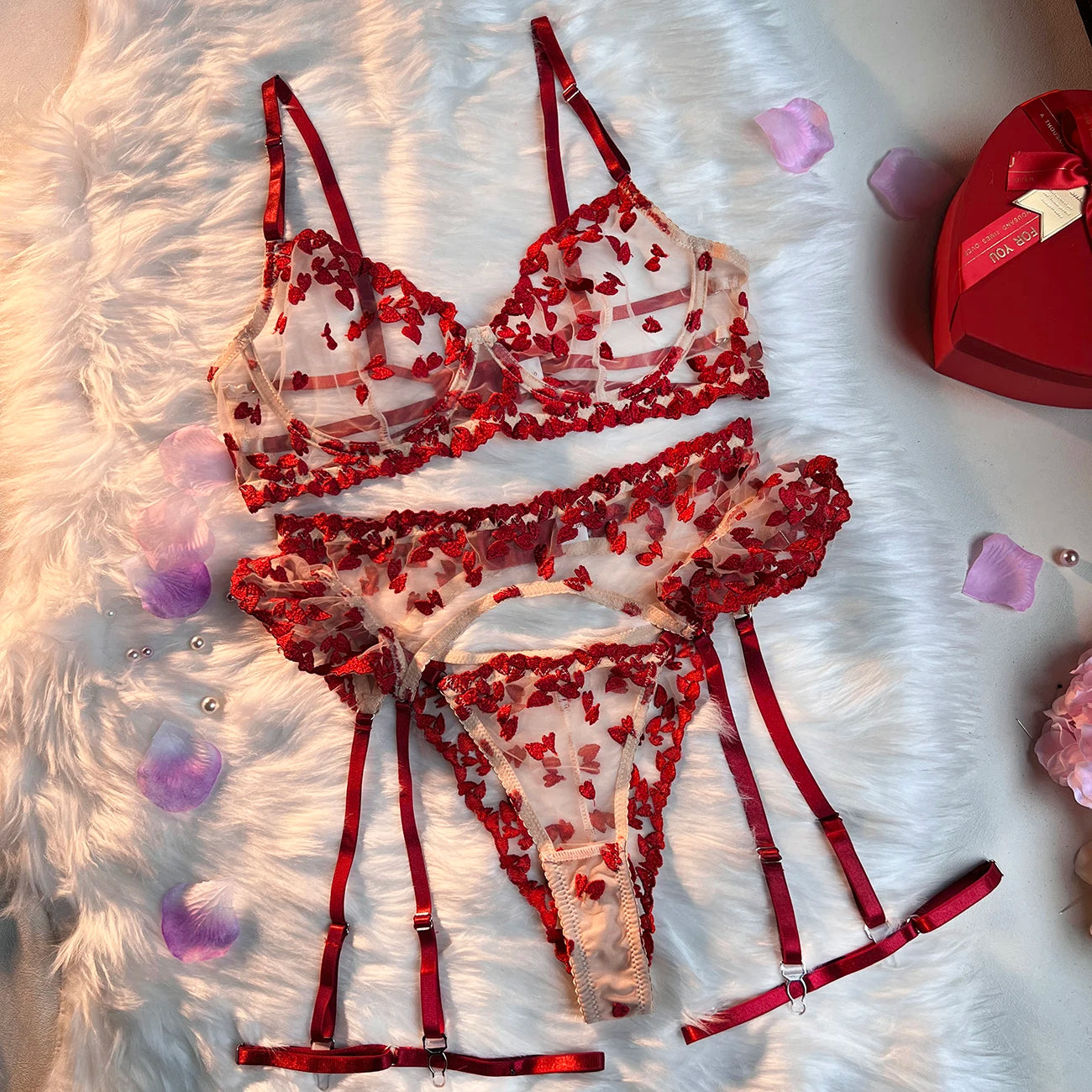 Love me Later Heart  embroidered Lingerie