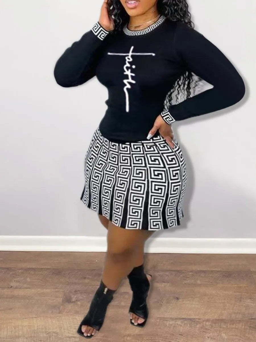 Plus Size Women Two Piece Mini Skirt Set