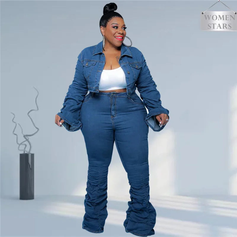 Denim Plus Size Sets Women 2 Piece Set