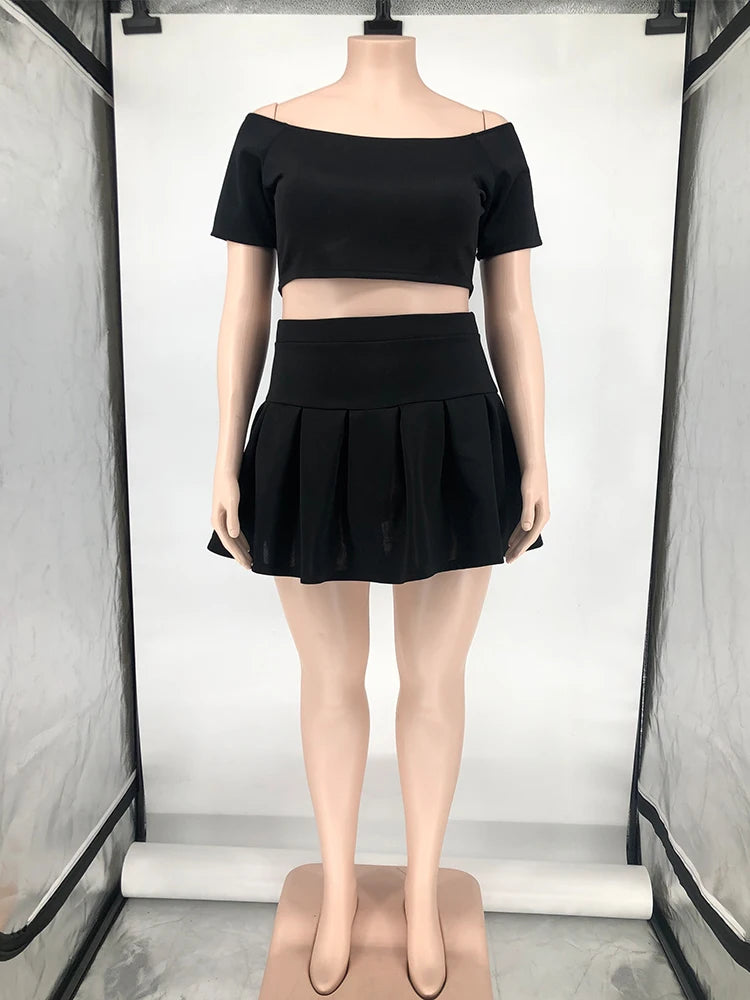 Plus Size  Summer Sexy Off Shoulder Top and Mini Skirt Set